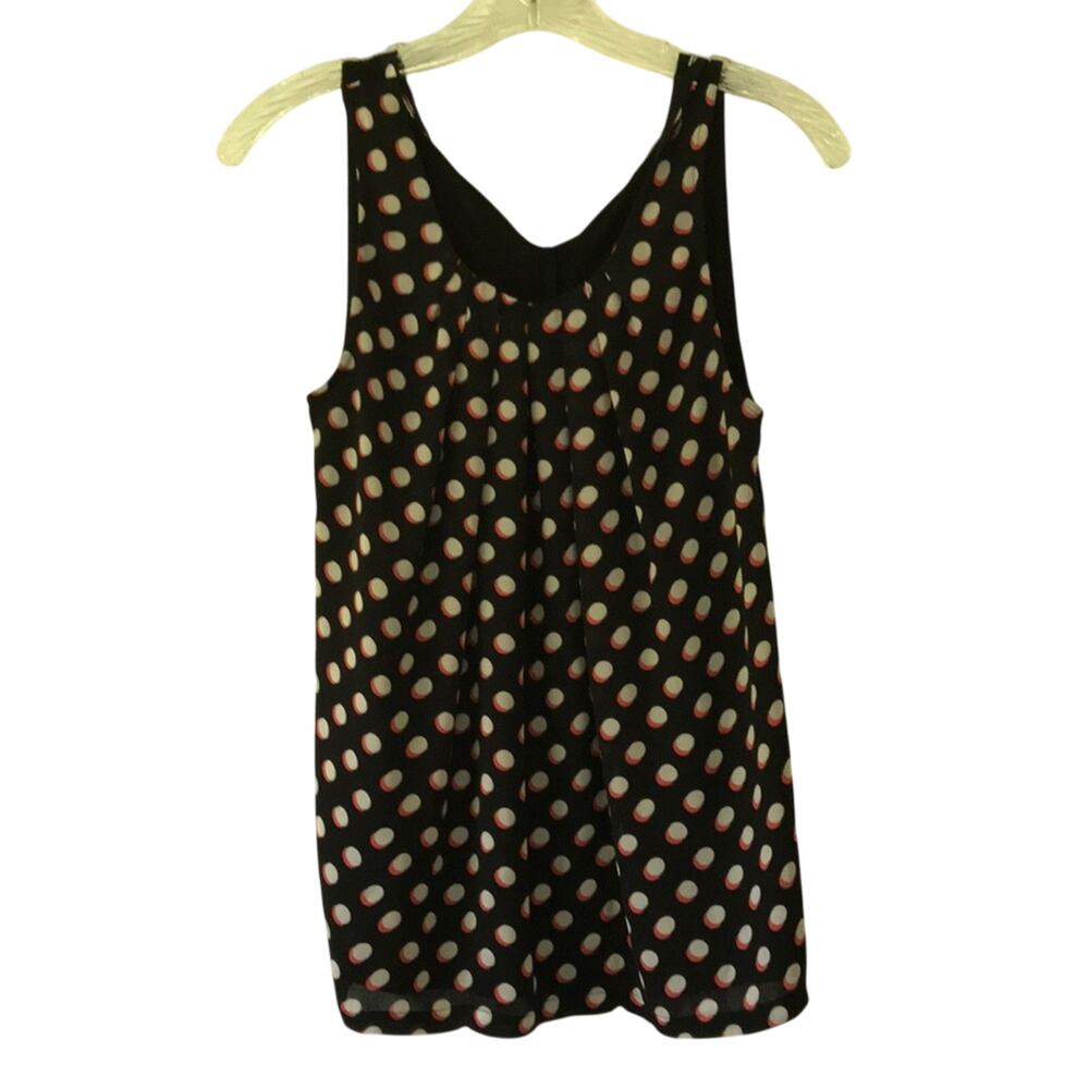 ELLE Flowy Polka Dot Sleeveless Blouse Shell Top Black White Pink Size Small